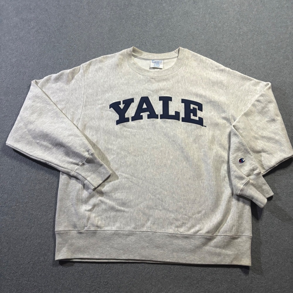 Champion Yale Reverse Weave Sweatshirt Mens Large Gray Collegiate Pullover